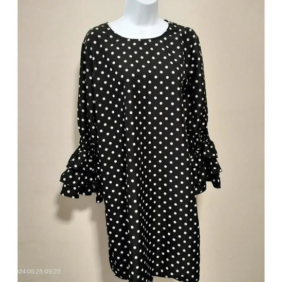 Song of Style Size XL Black White Dots Smock Ruffle Long Sleeves Shift Dress - Picture 1 of 10